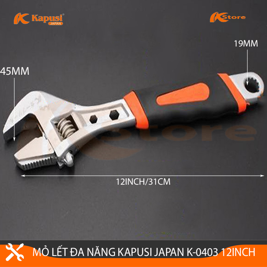MỎ LẾT ĐA NĂNG KAPUSI JAPAN K-0403 12INCH/31CM, MỎ LẾT VẶN ĐAI ỐC - MỞ ỐNG NƯỚC