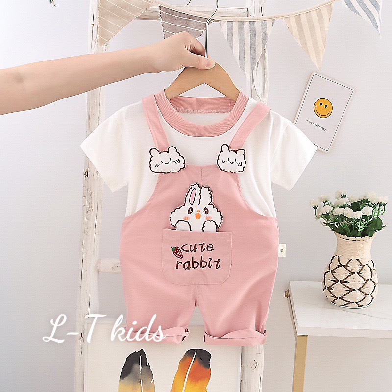 Sét yếm vải thô hai da kết hợp áo cotton cho bé trai, bé gái size nhí từ 6-12kg