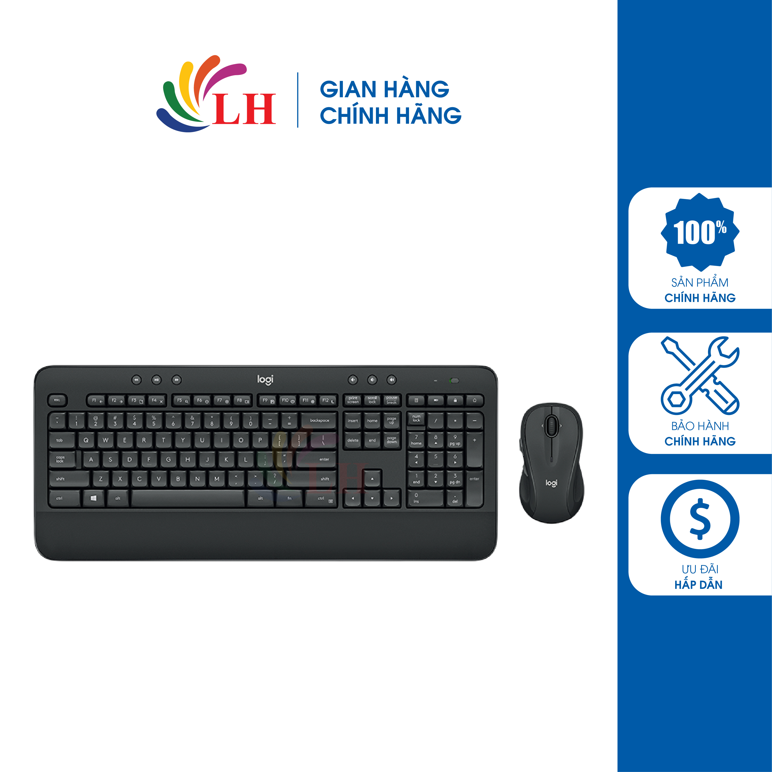 Combo Chuột và bàn phím không dây Logitech MK545 - Hàng chính hãng - Thiết kế nhỏ gọn Phím bấm êm ái Kết nối nhanh chóng 2.4GHz
