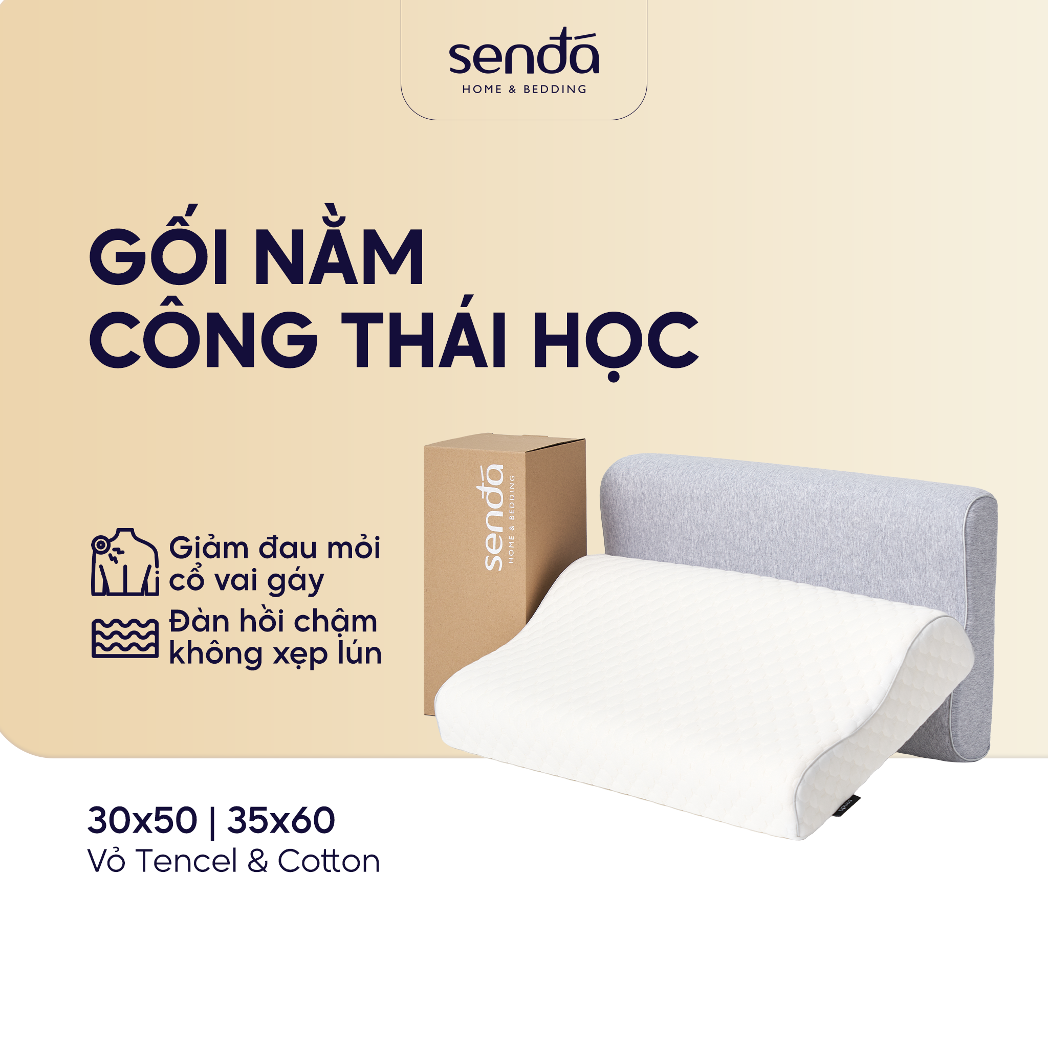 Gối cao su non chống đau mỏi cổ vai gáy Sen Đá Home Bedding, ruột gối ngủ công thái học Memory Foam người lớn cao cấp