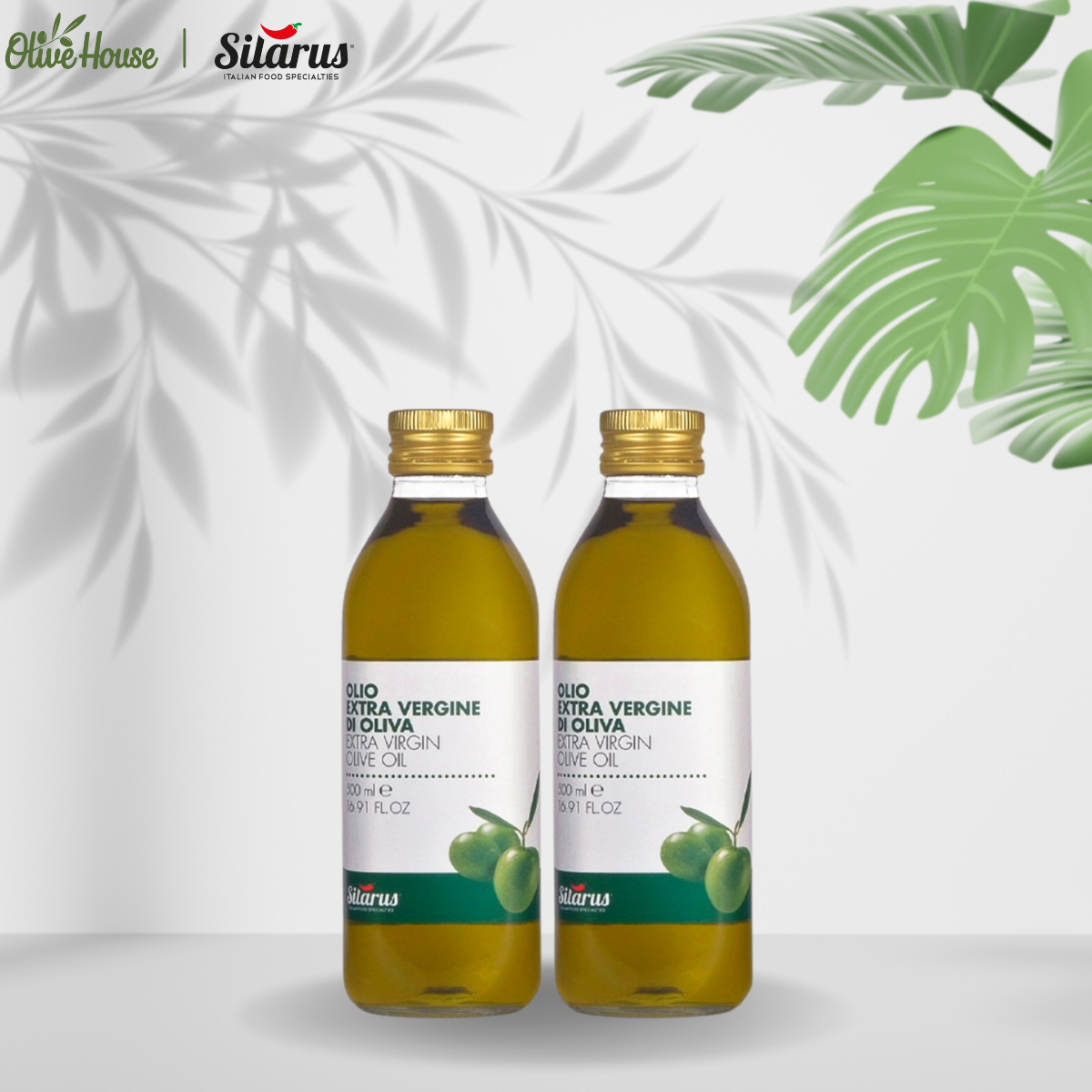 Combo - 2 chai dầu Olive nguyên chất Silarus 500ml - thương hiệu Silarus nhập khẩu từ Ý