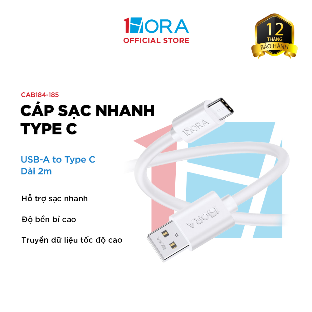 Dây Cáp Sạc Nhanh 1HORA - USB-A to Type C - Dài 1m/2m - CAB184/CAB185