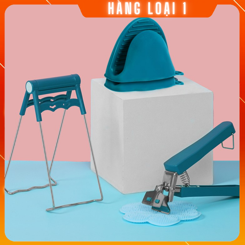 Bộ Dụng Cụ Gắp Đồ Nóng, Găng Tay Bắc Nồi Và Miếng Lót Nồi Silicon 🔥 Set 6 Món 🔥