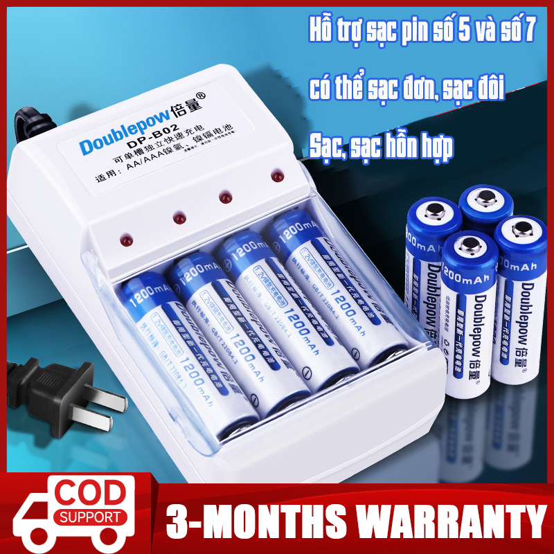 Bộ sạc pin aa/aaa db02, pin aa 1200mah doublepow pin sạc micro không dây