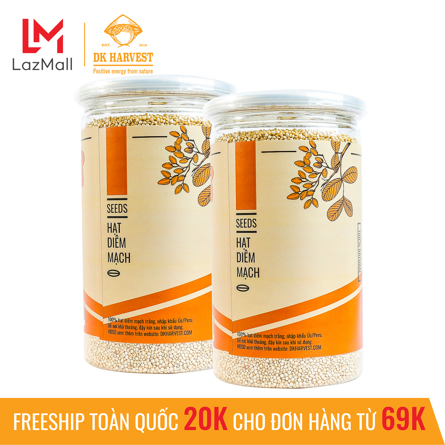 Hạt Diêm Mạch DK Harvest - Quinoa 1kg (2 hũ 500g)