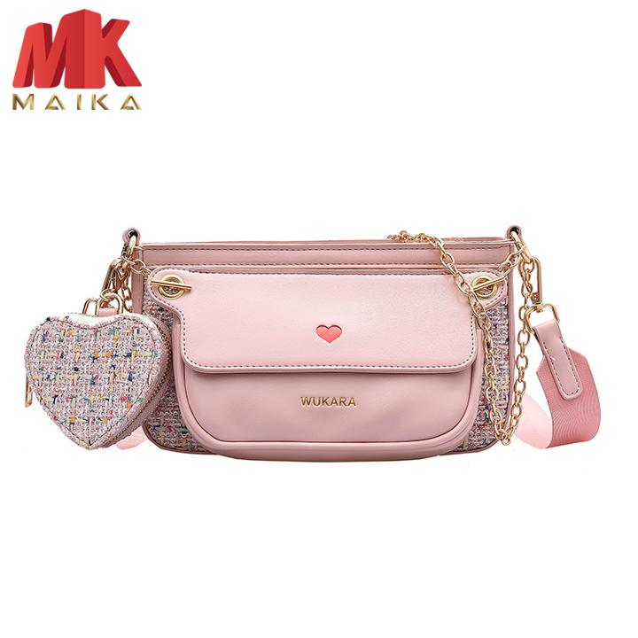 Túi xách nữ đeo chéo MK MAIKA G1004 HỒNG thời trang tiện lợi combo 3 trong 1, Túi đeo vai đa năng, Túi đựng điện thoại phụ kiên, Ví tròn cằm tay đựng chìa khóa đồ dùng nhỏ gọn