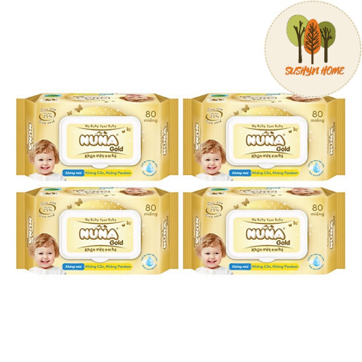 Khăn ướt em bé nuna gold cao cấp⭐80 miếng/gói⭐siêu dày,siêu sạch,không cồn,không paraben