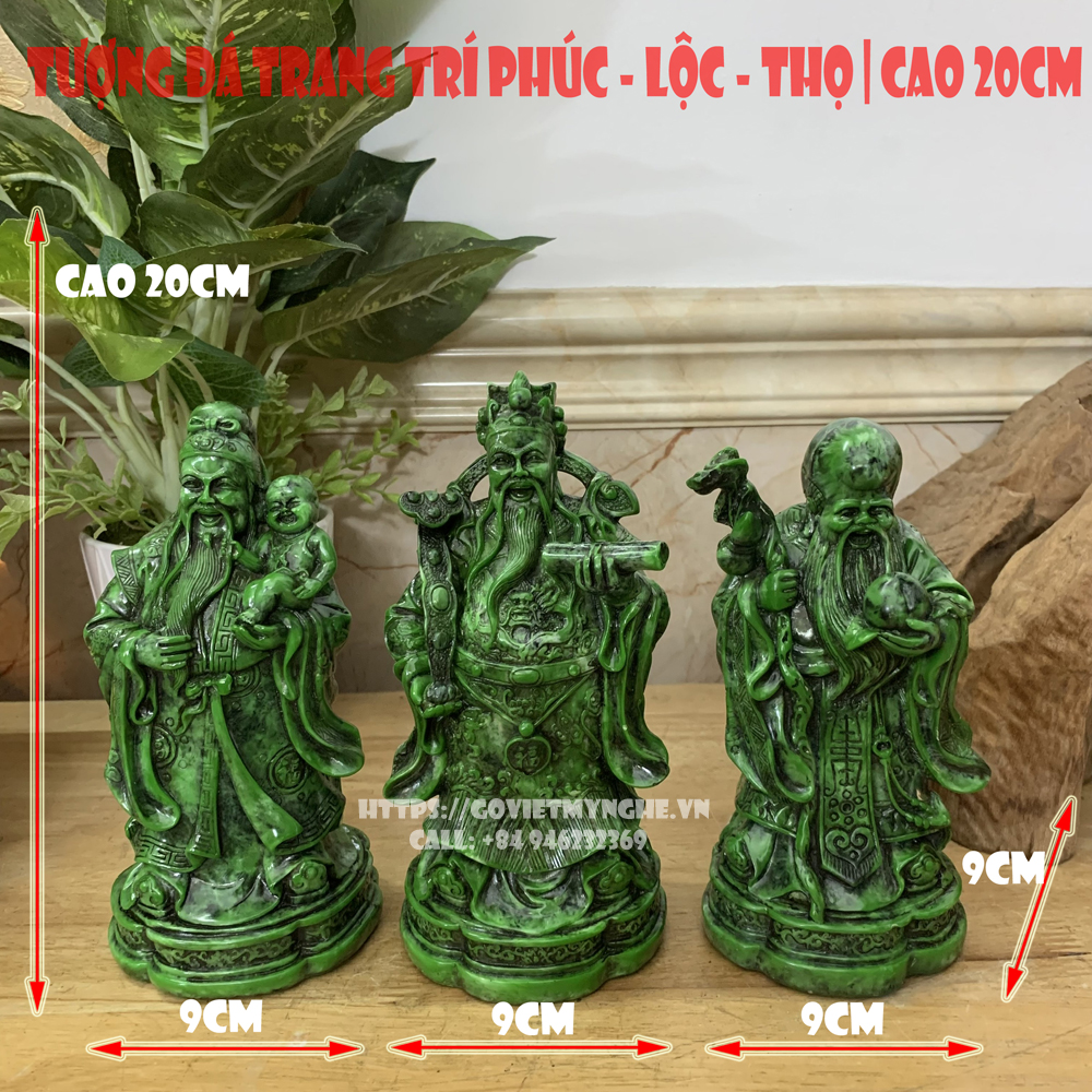 Tượng đá trang trí phong thủy trang trí nhà cửa tượng Tam đa Phúc Lộc Thọ - Màu xanh lục bích