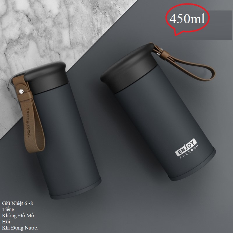 Bình nước giữ nhiệt ENJOY 450ml có quai đơn giản sang trọng, inox 304