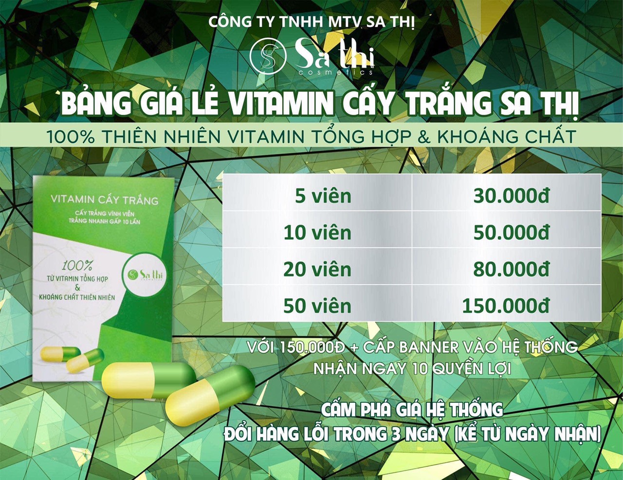 Vitamin cấy trắng giúp trắng gấp 10 lần 10 viên 50k