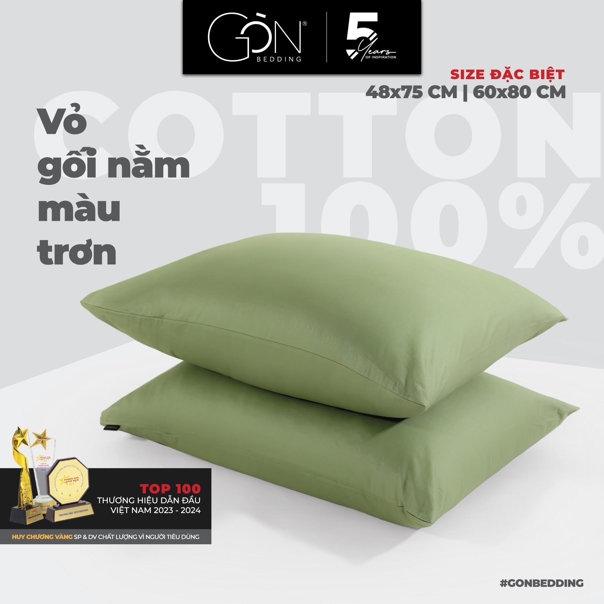 Vỏ gối nằm 40x60, 60x80, 45x65 cm gòn bedding cotton 100% hàn quốc màu trơn
