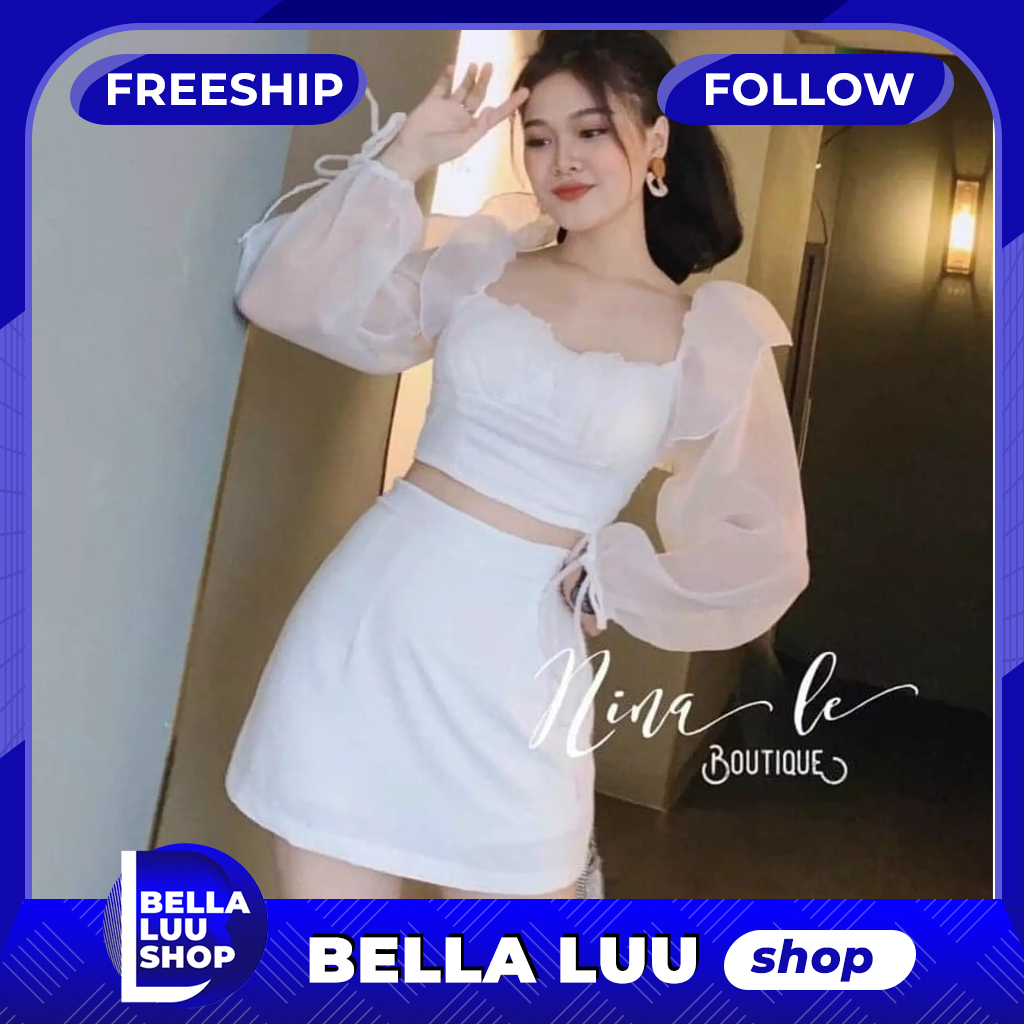 Sét Áo Đũi Nhăn, Tay Phối Voan Tơ ( Có Mút ) Thời Trang Bella