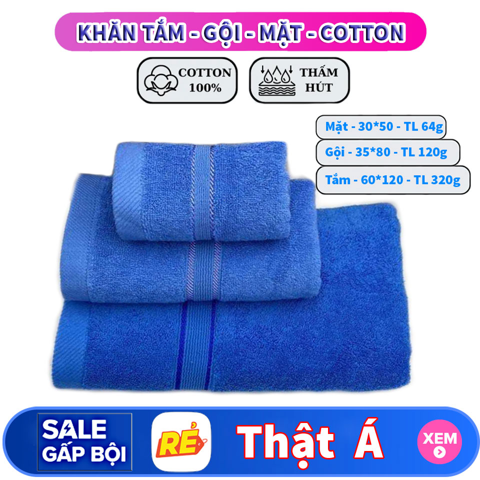 Bộ 3, khăn tắm, khăn mặt, khăn gội đầu cotton 100% trọng lượng 504g/bộ màu xám, mềm mại thấm hút tốt chuyên dùng gia đình, khăn khách sạn, spa