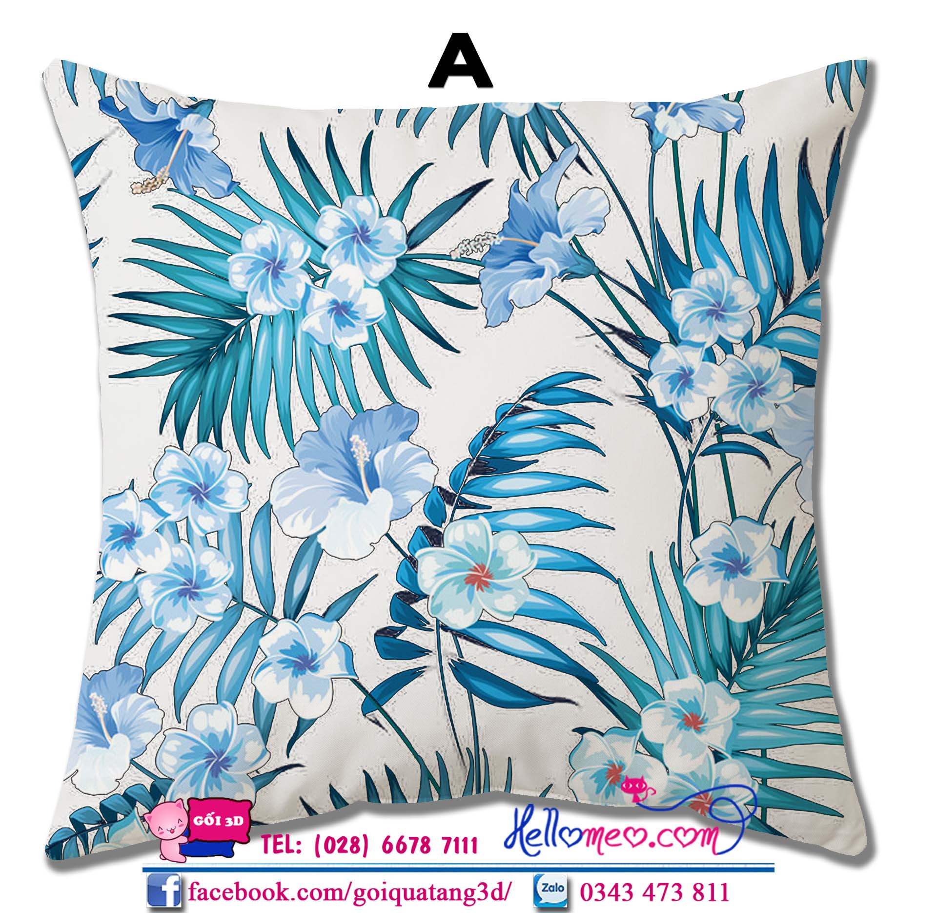 [Siêu Rẻ] Vỏ Gối Vuông Sofa, Bao Gối Ôm Trang Trí, Bọc Gối Tựa Phòng Khách Đẹp Nhất 45 x 45cm Mẫu Hoa Xanh