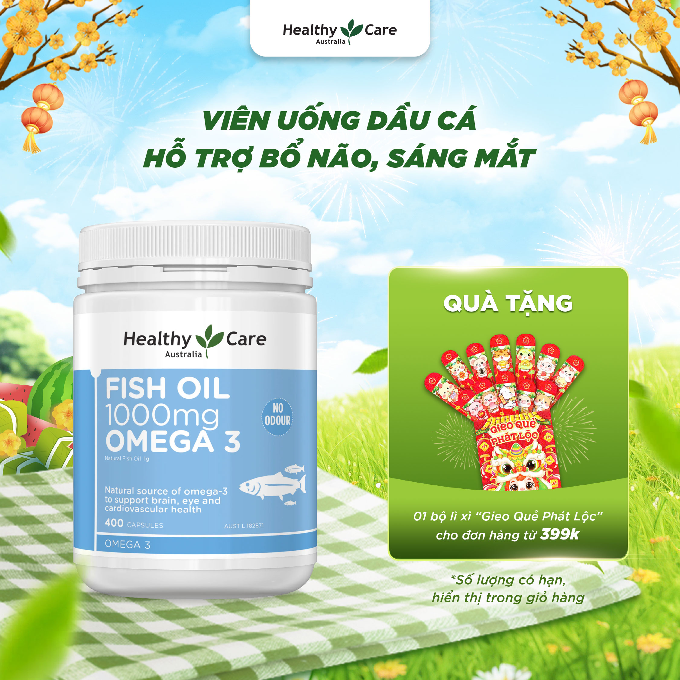  Viên uống dầu cá Omega 3 Healthy Care Fish Oil Hộp 400 viên 