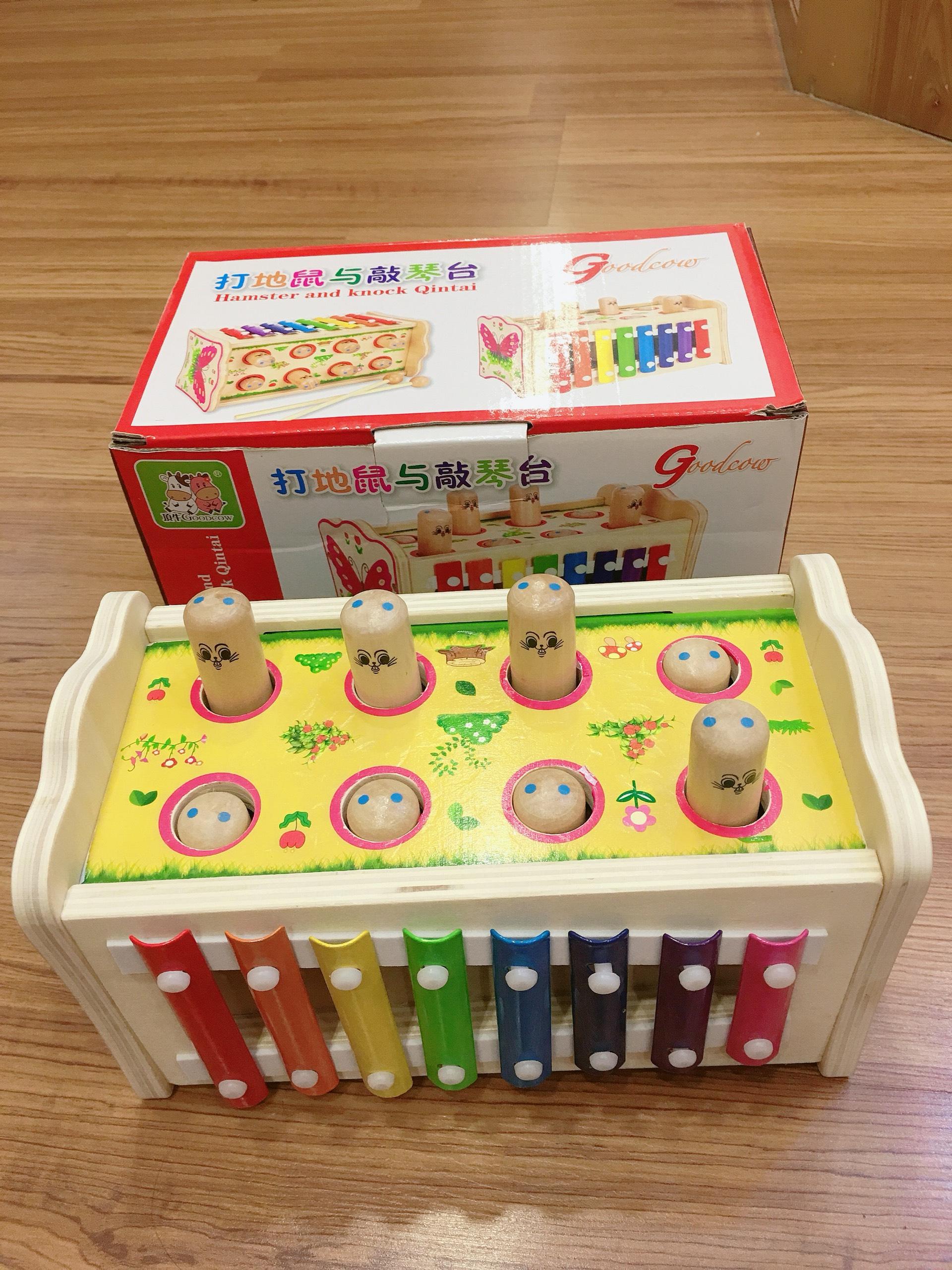 Đồ chơi giáo dục, đồ chơi trí tuệ đập chuột kèm đàn 8 âm, đồ chơi gỗ - hàng y mô tả