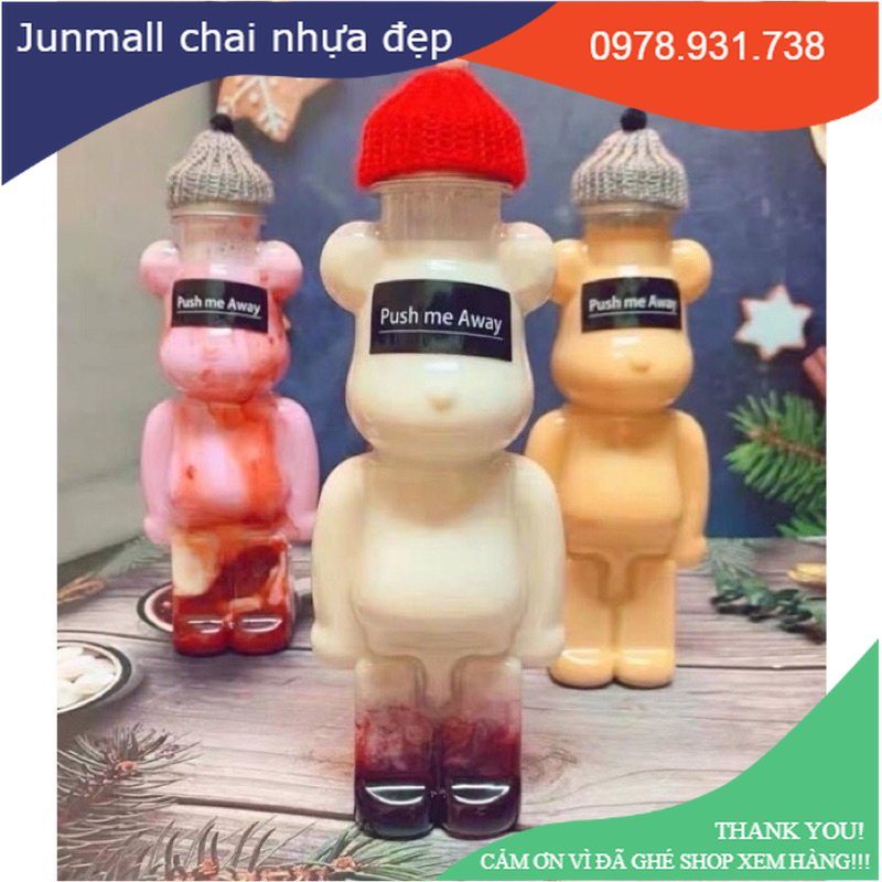 Chai nhựa hình gấu bạo lực Bearbrick, chai nhựa đựng trà sữa 500ml