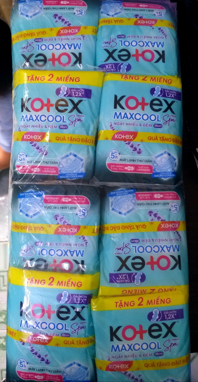 {TẶNG 2M 28CM)-COMBO 8 GÓI BĂNG VỆ SINH KOTEX MAX COOL SIÊU MỎNG CÁNH DÀI 23CM