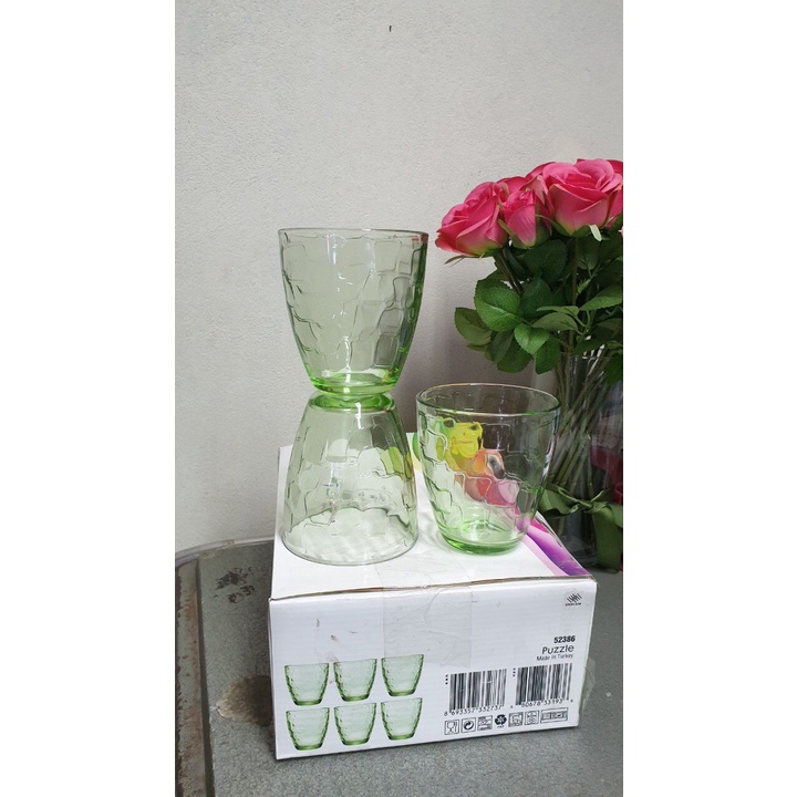 Bộ ly thủy tinh màu xanh lá cây, màu hồng / Bộ cốc thủy tinh màu xanh lá cây, màu hồng
