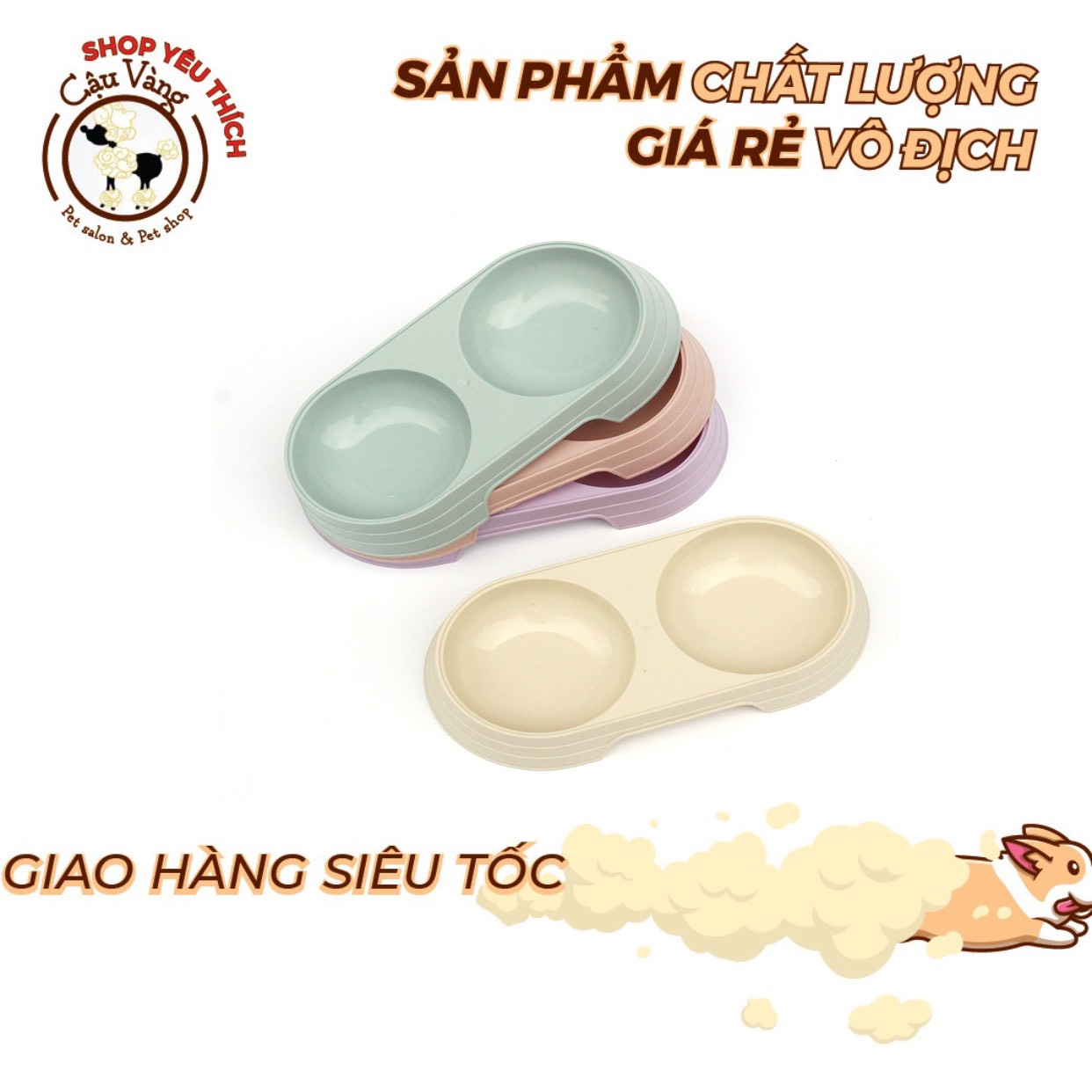 Bát Ăn Nhựa Đôi tiện lợi Giá Rẻ cho chó mèo