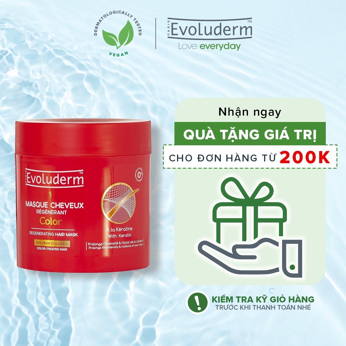 Kem ủ bóng tóc giúp bền màu dành cho tóc nhuộm Masque Cheveux Couleur Evoluderm 500ml