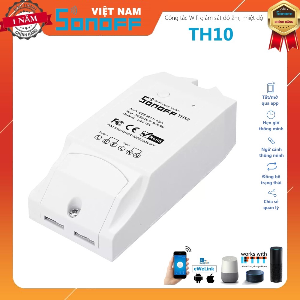 ⊕◐ công tắc điều khiển wifi cảm biến sonoff th10