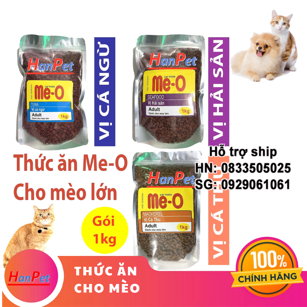 Hanpet - Gói chiết 1kg - thức ăn dạng hạt cho mèo Me-O KEOS (Chọn 3 Vị ) trộn cat eye catsrang