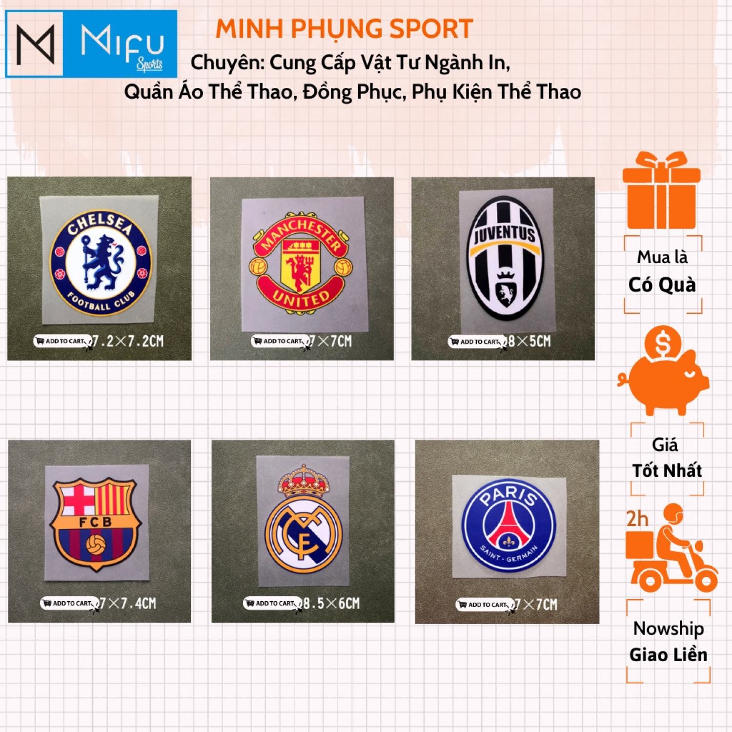 In logo theo yêu cầu, sticker ủi quần áo, patch ủi logo CLB bóng đá nổi tiếng, độ bền cao 8cm thiết kế miễn phí.