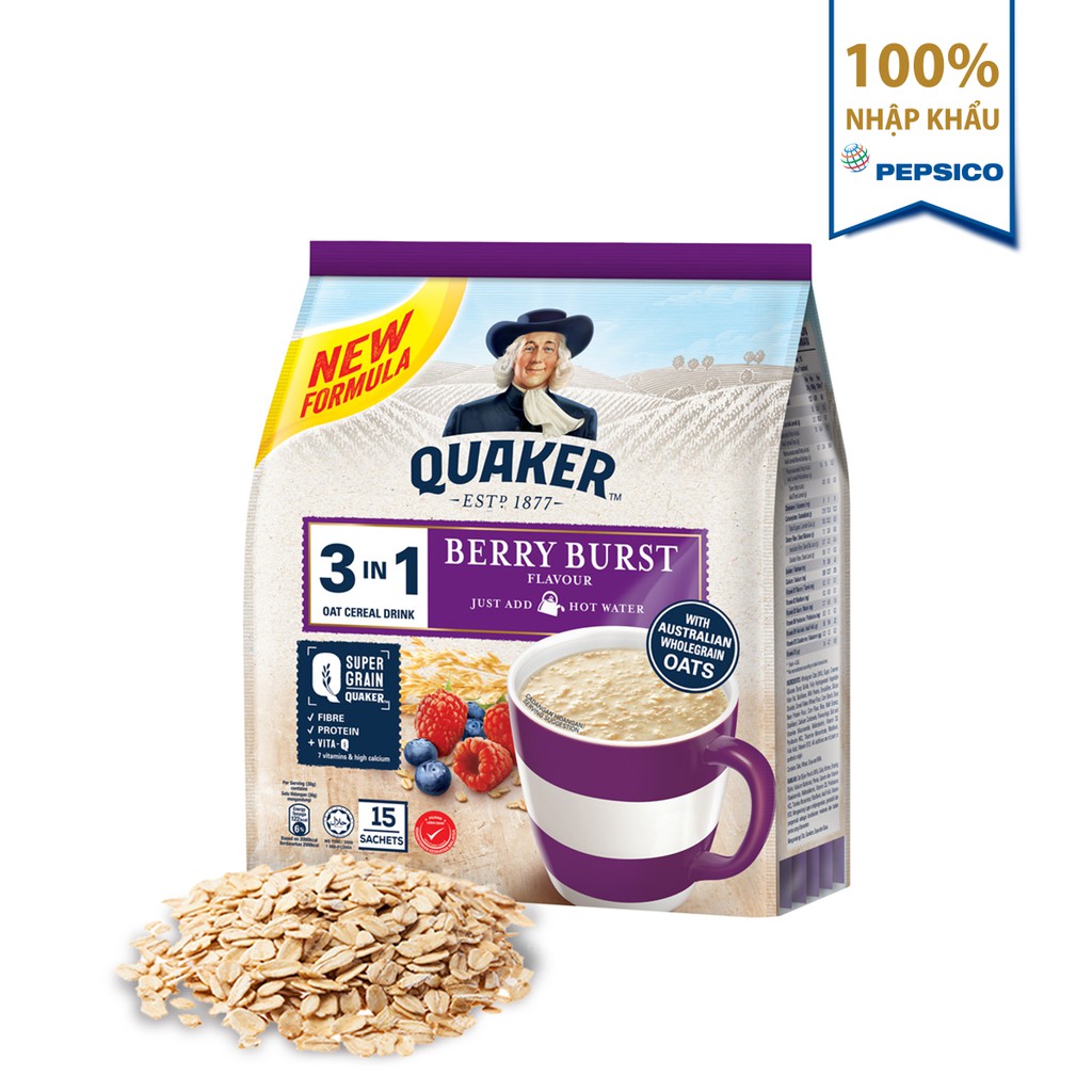 Date T11-23 Thức uống yến mạch Quaker 3in1 - Vị Berry Burst túi 450g