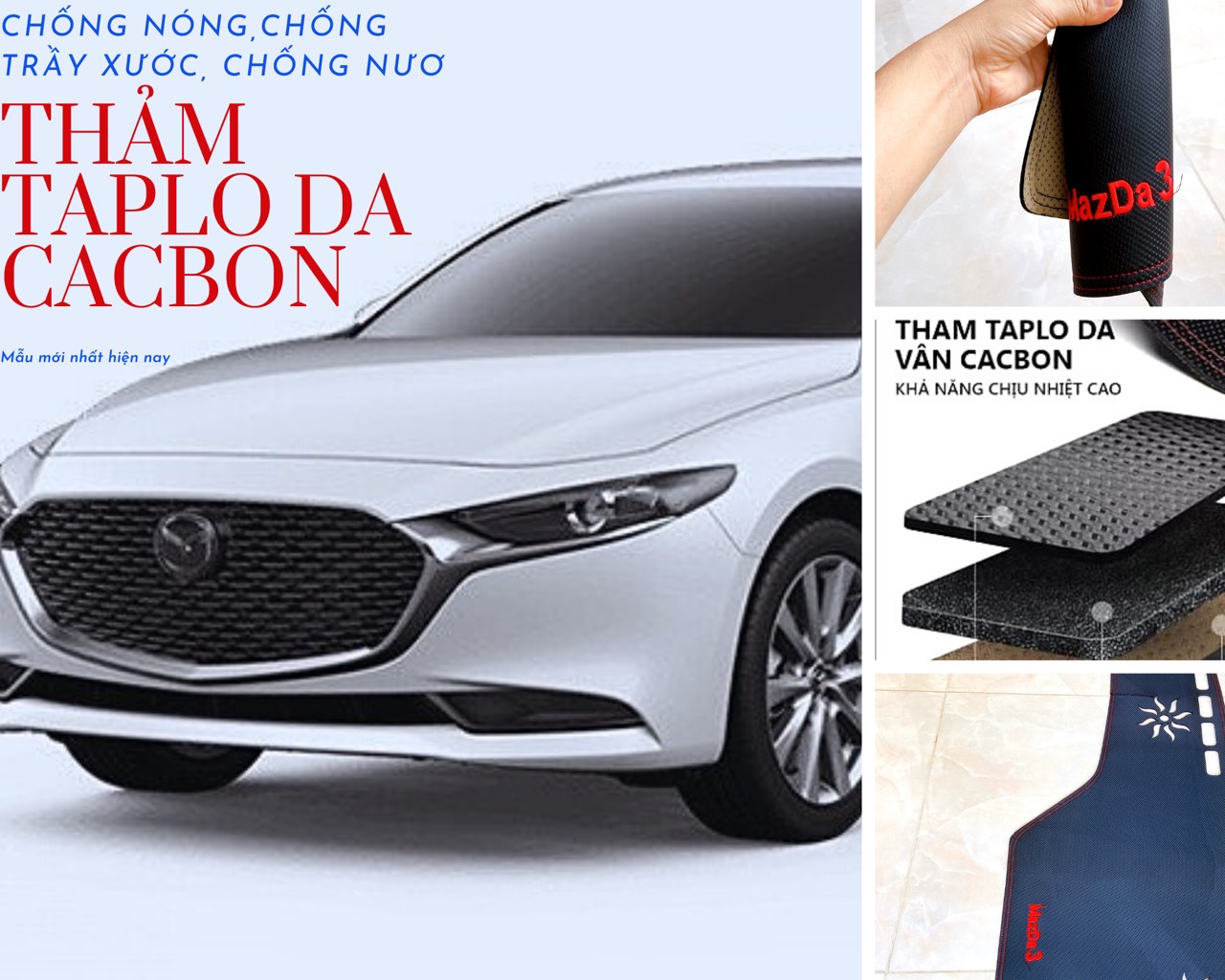 Thảm Taplo xe Mazda3 2019-2021 vân cacbon bảo vệ taplo chống trầy xước