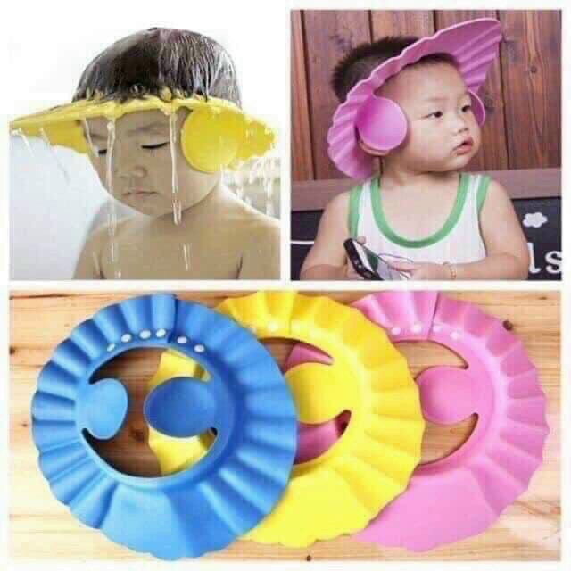 Mũ gội đầu chắn nước, có bịt tai cho bé -nhiều màu.