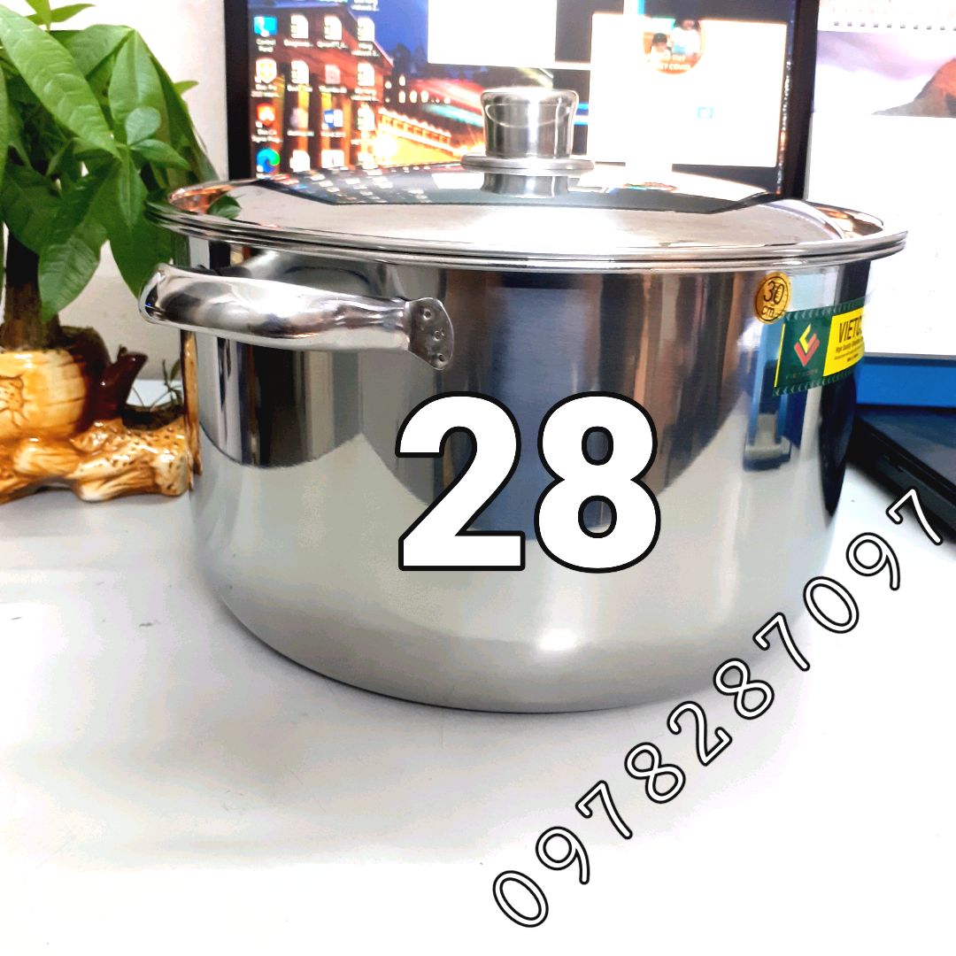 Nồi inox 10 lít size 28 đáy từ Vietcook/ Nồi luộc gà