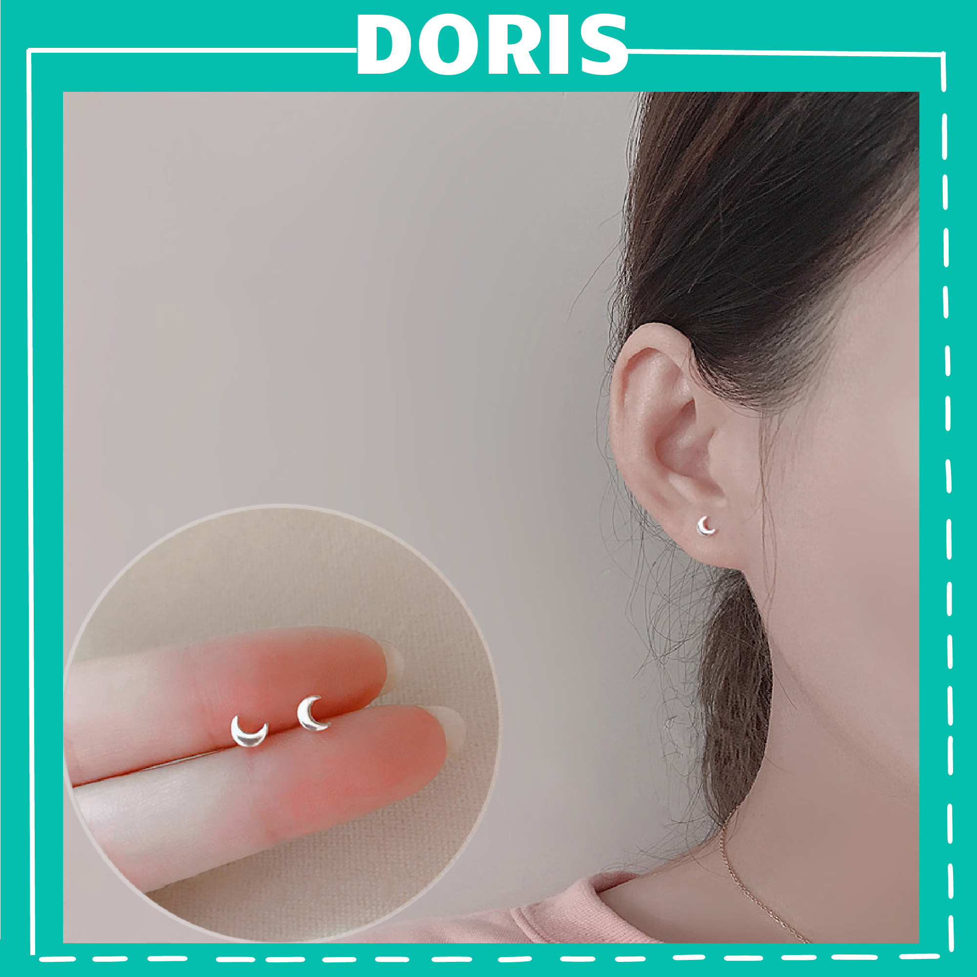 Bông tai bạc nhỏ hình mặt trăng - doris house
