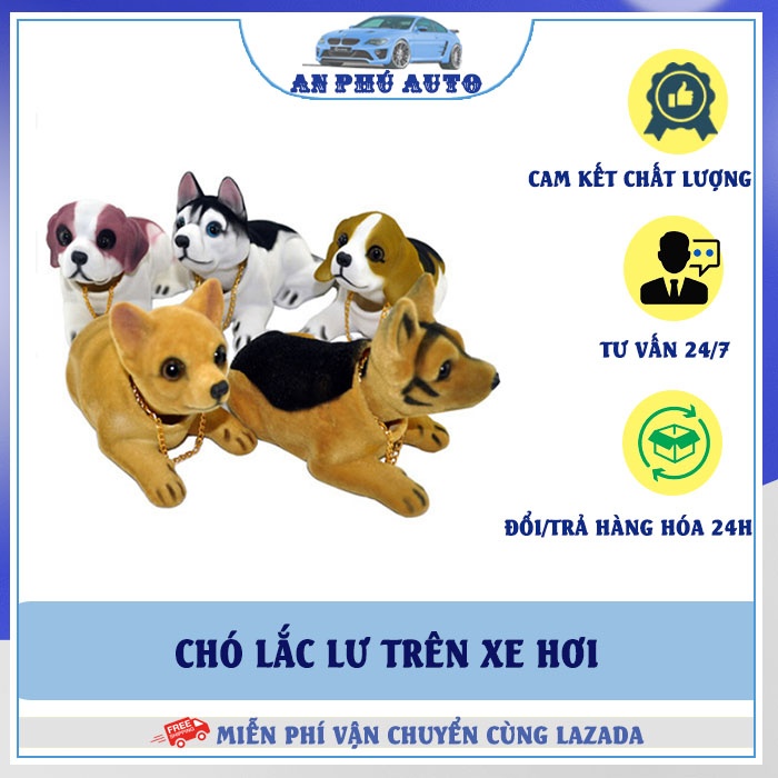 Chó lắc lư trên xe hơi, chó lúc lắc trang trí taplo ô tô chất liệu nhựa cứng phủ lông mịn