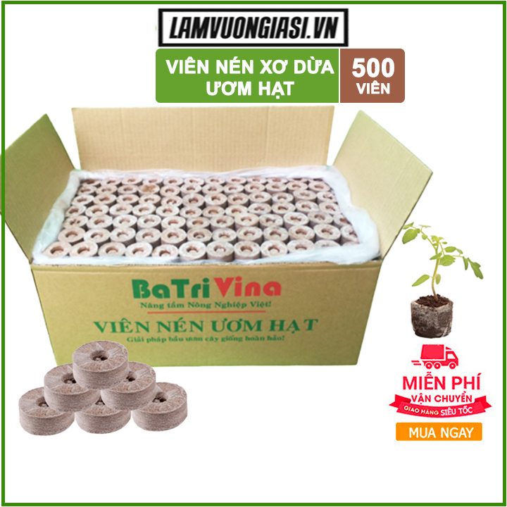 500 Viên nén xơ dừa Batrivina trồng cây, ươm hạt, ươm cây giống, trồng dâu tây, thuỷ canh