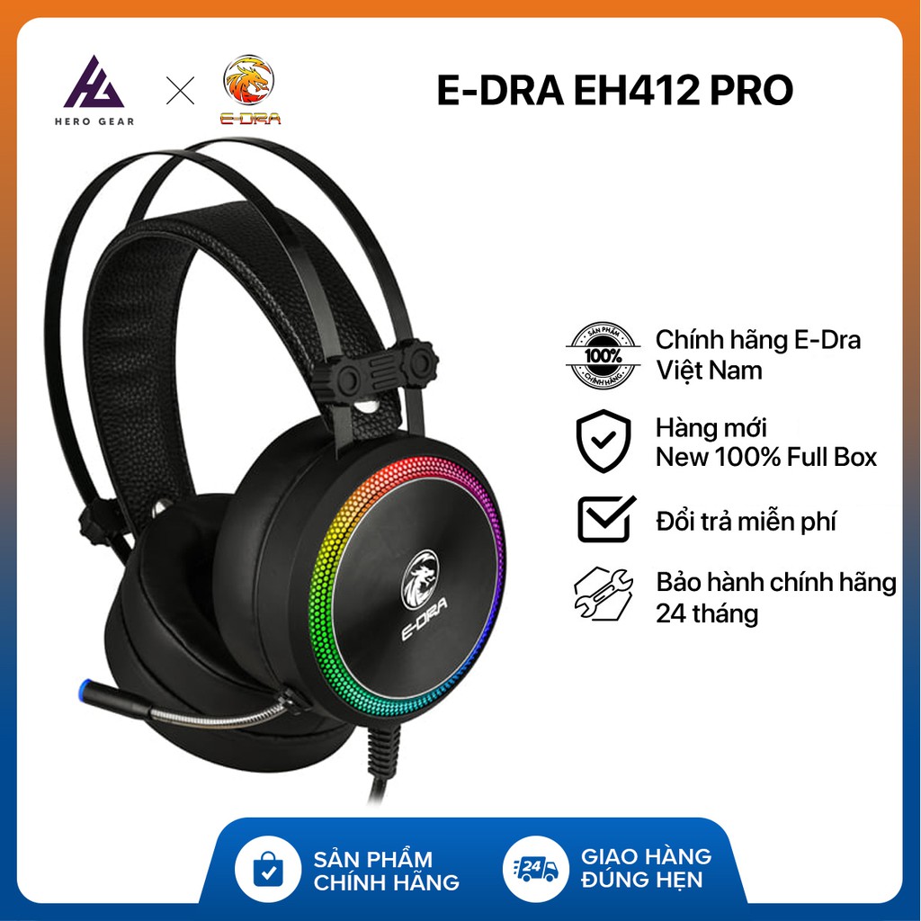 Tai nghe gaming e-dra eh412 pro - giả lập âm thanh vòm 7.1 - led rgb - vành tai lớn - bảo hành 24 tháng - lỗi 1 đổi 1
