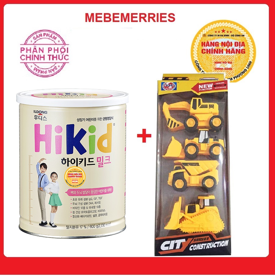 Cắt tem Sữa Hikid - Hàn Quốc vị vani (600g)+ Quà Bộ 4 xe