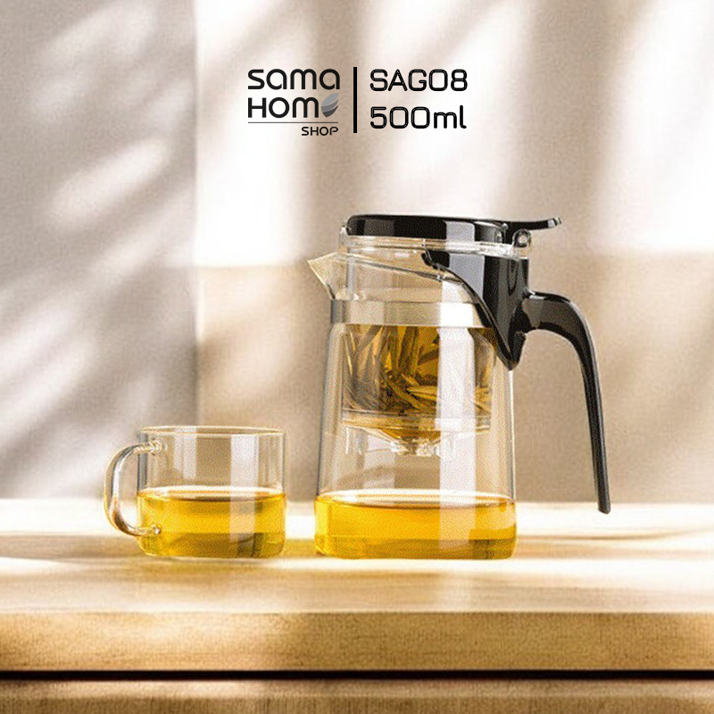 Bình lọc trà thủy tinh Samadoyo SAG08 500ML - Ấm trà thủy tinh lõi lọc PC có van khóa Samahome Shop
