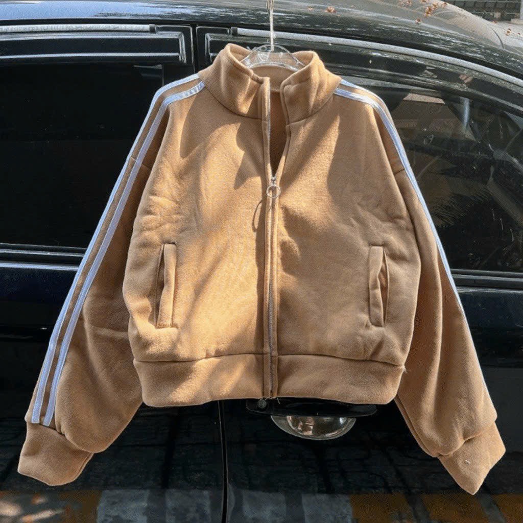 Áo khoác nỉ croptop lửng tay phồng viền sọc khoá kéo vải nỉ ngoại cánh dơi cực xinh giá rẻ TP895