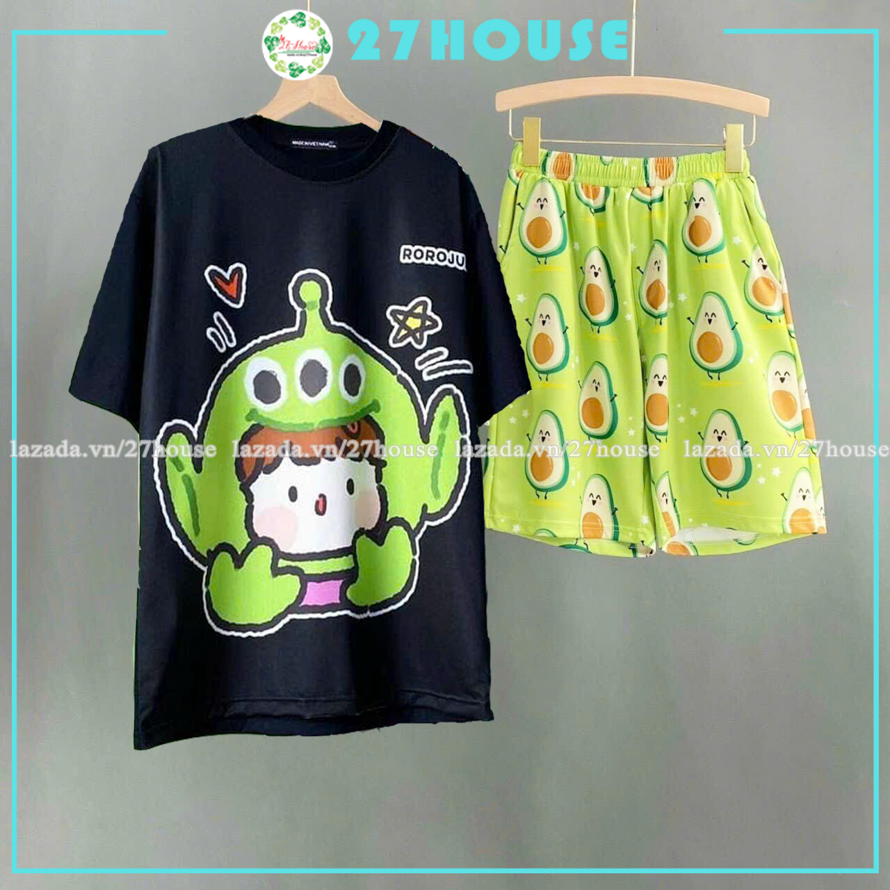 Bồ đồ thun cartoon Ếch tinh xanh cute Set đồ mặc nhà