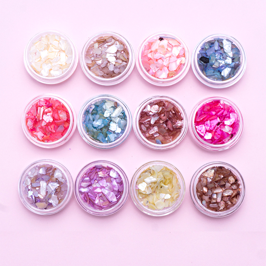 [HCM]Set 12 hũ xà cừ nail size nhỏ - xà cừ trang trí móng tay đắp gel ẩn theo phong cách Hàn Nhật