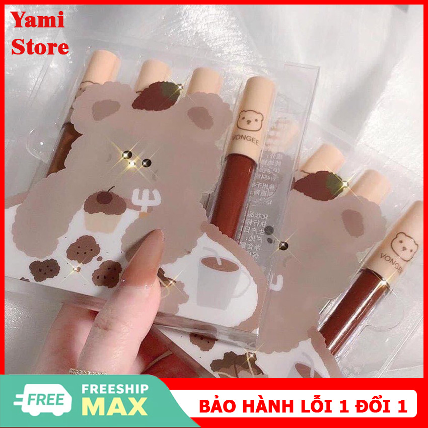 [SIÊU PHẨM MỚI VỀ] Set son môi kem lì 4 màu VONGEE hình gấu bản nâng cấp. Son tint siêu mềm, siêu lì, màu hot trend - Son nội địa Trung - YamiStore