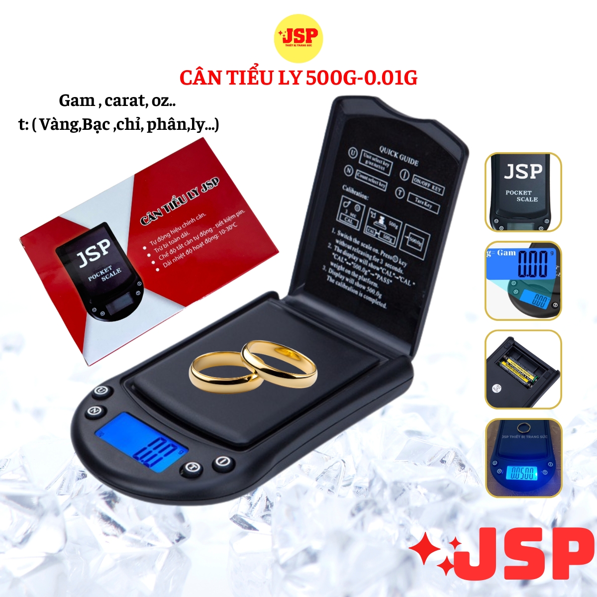 Cân tiểu ly chính xác cao 500g 0.01g cân gam, carat ,VBĐQ cân điện tử nhỏ gọn kèm pin.