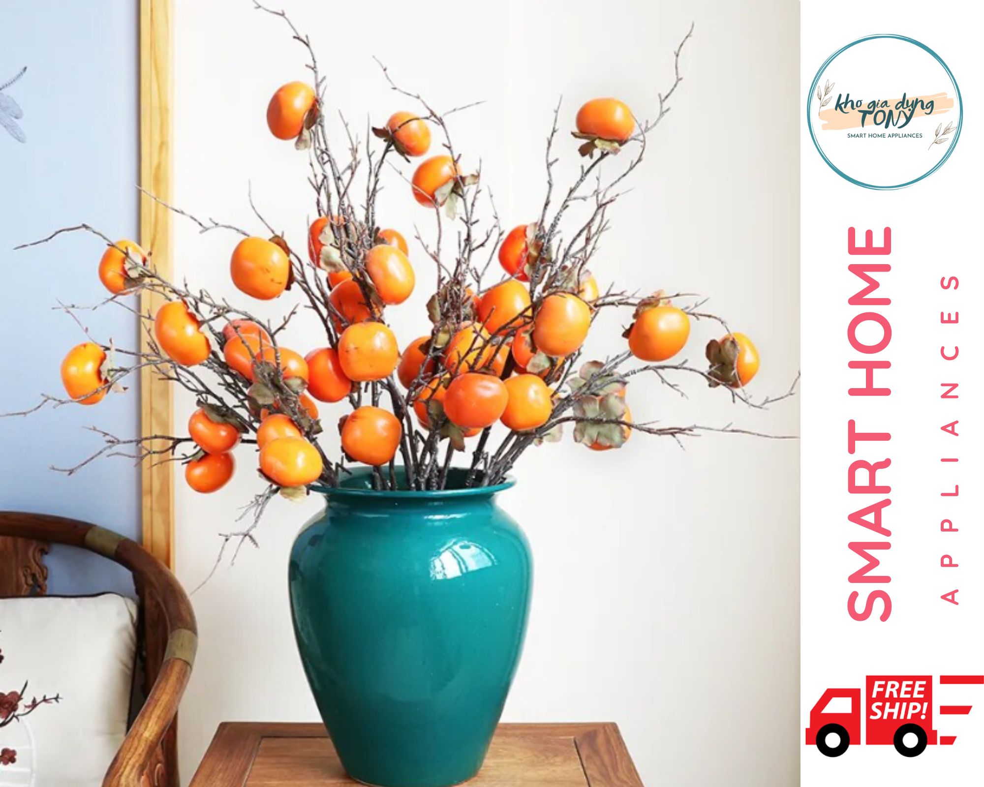 Cành lựu giả giống thật - cành hồng gỉa loại 1 - cành 7 quả - decor trang trí nhà cửa - lựu phú quý cao cấp