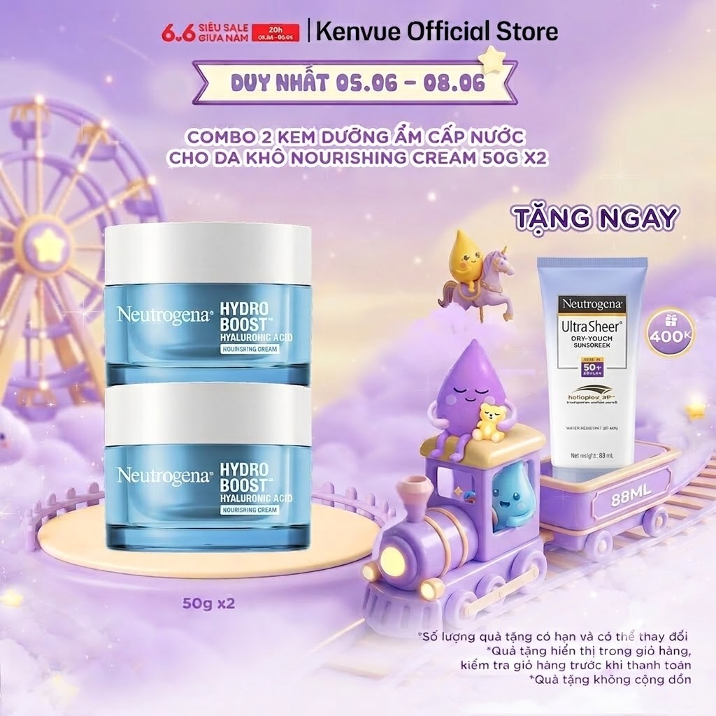 Bộ 2 Kem dưỡng ẩm cho da khô Neutrogena® Hydro Boost Hyaluronic Acid Nourishing Cream (50g) x2