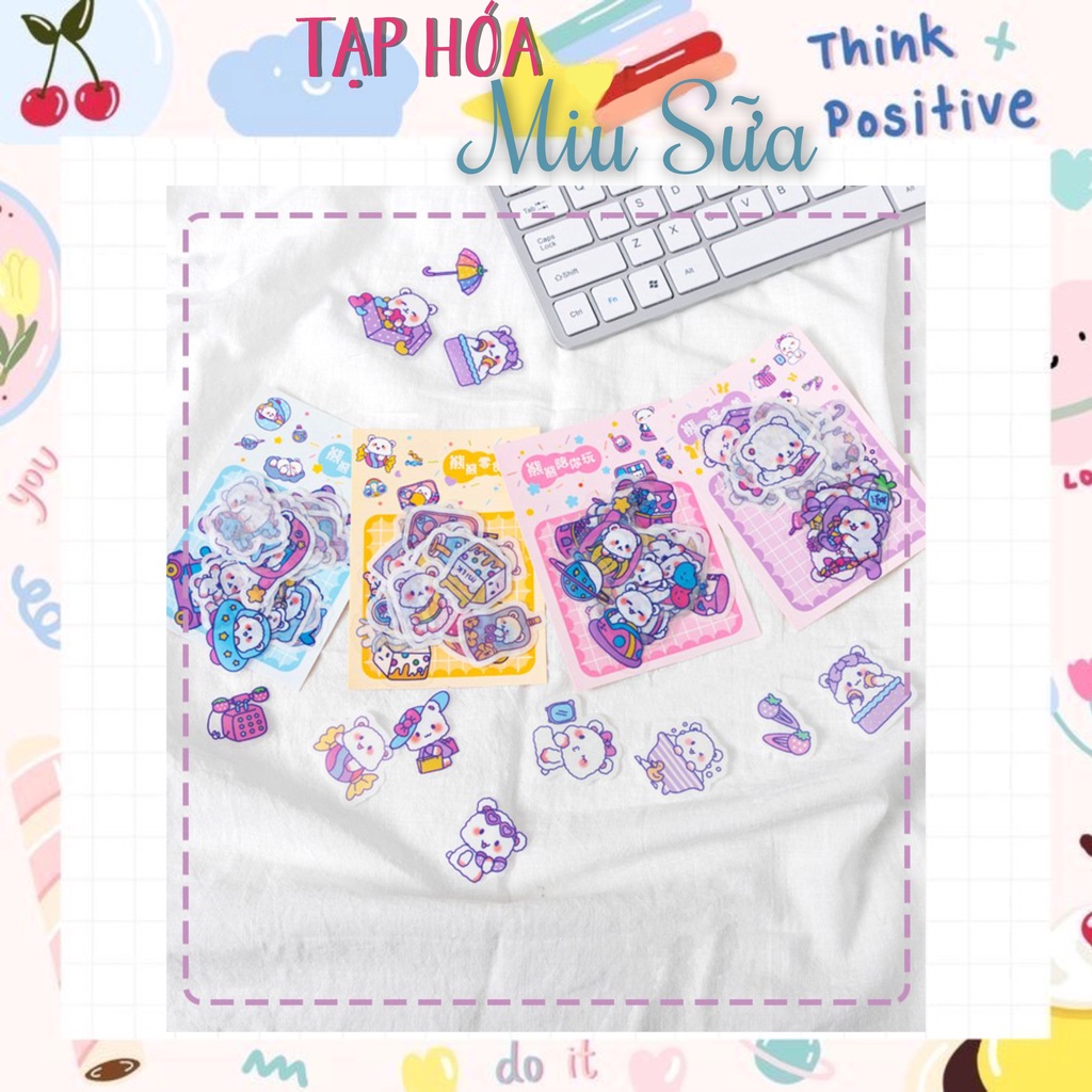 Set 40 sticker gấu cute pvc - miusua