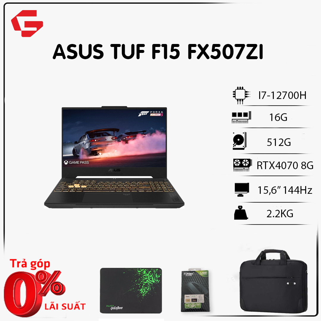 [New 100%] Asus TUF Gaming F15 FX507ZI (Core i7-12700H, 16GB, 512GB, RTX 4070 8G, 15,6 FHD 144Hz) Laptop gaming đồ hoạ cao cấp
