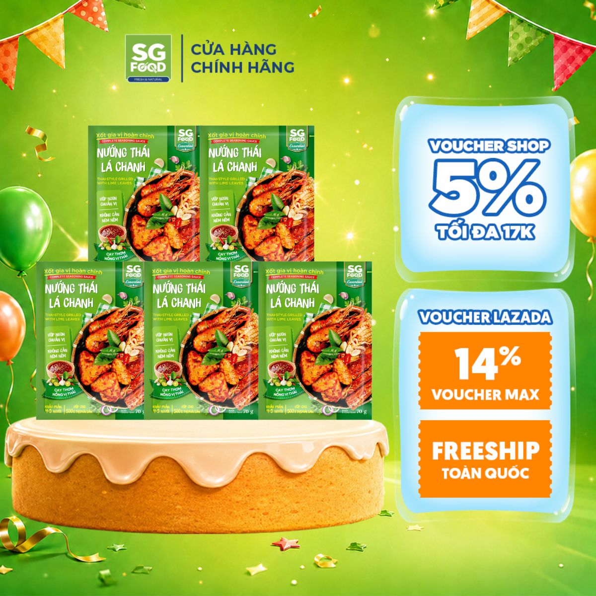Combo 5 Xốt ướp nướng Thái lá chanh 70g SG Food
