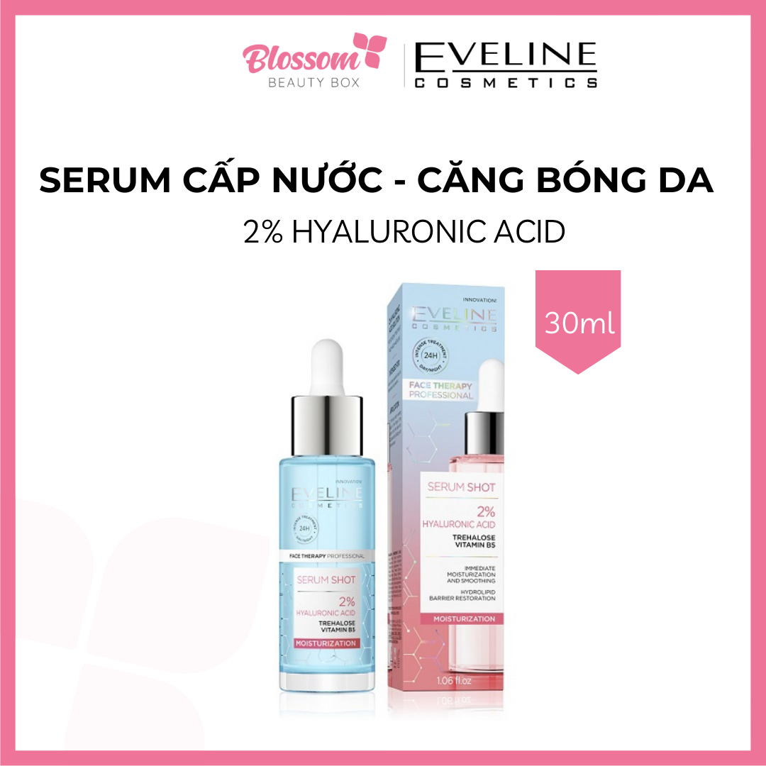 Serum Eveline Face Therapy Professional 2% Hyaluronic Acid Serum Shot cấp nước, căng bóng da 30ml