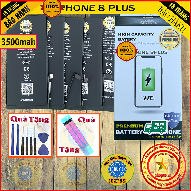 Pin ip 8plus dung lượng cao ht bản cao cấp premium - bh 18th - chính hãng ht - pin thay thế cho ip 8p - pin 8p